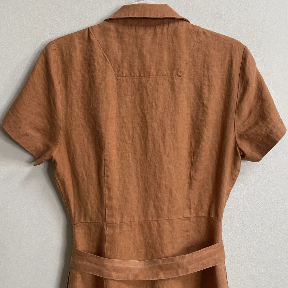 Quince Terracotta 100% European Linen Button Front Belted Midi Dress Size XS - Picture 10 of 14